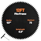 Trampoline Mat Fits 12 Feet Frame, Not 12ft Diameter Mat, Trampoline mat 12ft with 72 Rings, UV Sun Protective 12ft Trampoline Replacement Mat w/Pull Hook