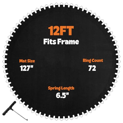 Trampoline Mat Fits 12 Feet Frame, Not 12ft Diameter Mat, Trampoline mat 12ft with 72 Rings, UV Sun Protective 12ft Trampoline Replacement Mat w/Pull Hook by F FINEC - Used condition - CA$45.82