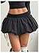 SHENHE Women's Y2k Bubble Side Striped Bow Mini Skirt Low Rise Puffer Micro Skirt Black Medium