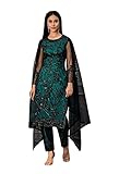 Designer-Anzug 2744, indische Hochzeitskleidung, Designernetz, Salwar Kameez, schwere Arbeit, Grün / Schwarz, grün / schwarz, Medium