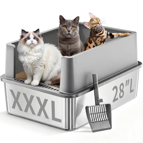Jotesnew XXXL Stainless Steel Litter Box,28"L*20"W*12.5"H Large Capacity Metal Cat