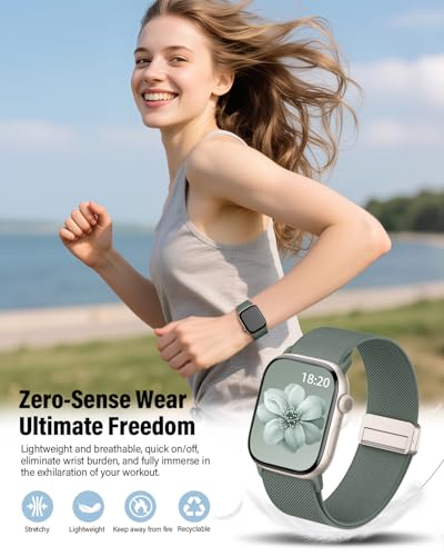 Image of Stretchy Band Compatible with Apple Watch Bands 40mm 38mm 41mm 42mm 44mm 45mm 46mm 49mm Women Men,Strong Magnetic Clasp Elastic Sport Strap for iWatch Series 11 10 9 8 7 6 5 4 3 2 1 Ultra SE /Green