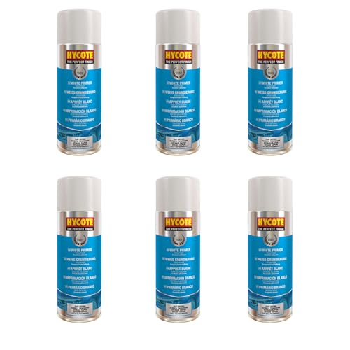 Hycote White Primer Spray Paint 400ml – Pack of 6 | Automotive Primer for Car Bodywork | Fast-Drying, High Coverage, Durable Base Coat for Acrylic, Cellulose, Alkyd & Polyurethane Paints