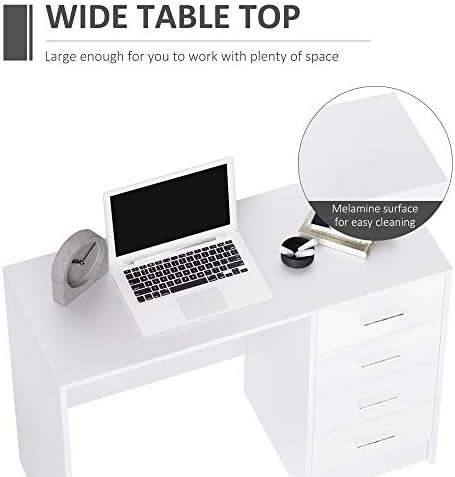 HOMCOM Computer Desk with Drawers, High Gloss Home Office Writing Workstation, White