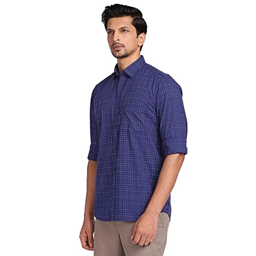 Image of Colorplus Cotton Contemporary Fit Dark Blue Casual Shirt for Men