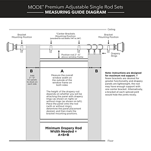 Mode Premium Collection 1 1/8" Diameter Curtain Rod Set With Round Birdcage Curtain Rod Finials And Steel Wall Mounted Adjustable Curtain Rod, Fits 144” To 240” Windows, Brushed Nickel #TOP5