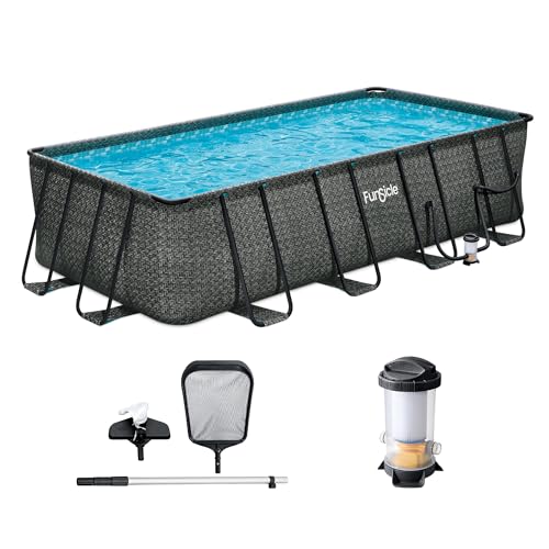 Funsicle Oasis Designer Lap 18' x 9'x 52' Rectangular Above Ground Swimming Pool, with FiltraBoost 1200 GPH Filter Pump, Ladder, Maintenance Kit, Cover, Ground Cloth & Repair Patch, Dark Herringbone