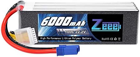 Zeee 22.2V 100C 6000mAh 6S Lipo Battery with EC5 Connector RC Battery for RC Car Truck RC Airplane Helicopter Quadcopter Boat