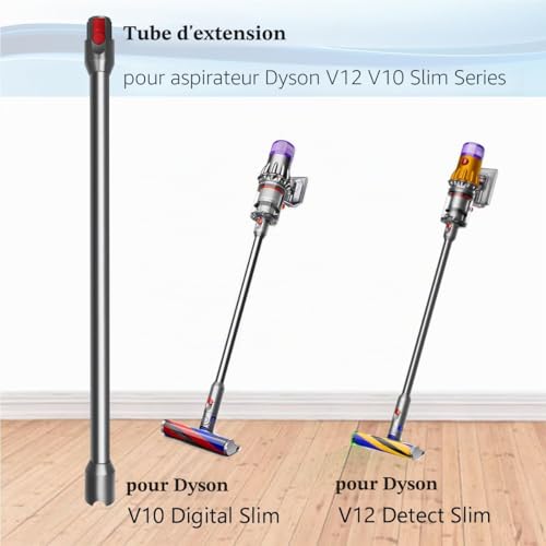 Cleptorize Tube Extension pour Dyson V12 Detect Slim Aspirateur, Tube Rallonge de Rechange pour Dyson V10 Digital Slim, Tige Rigide Télescopique avec Dégagement Rapide Baguette Accessoire, 74cm - Gris – vue 2