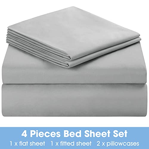 Bysure 4 Pieces Queen Bed Sheet Set - 1800 Soft Durable Brushed Microfiber, 15 Inch Deep Pockets, Wrinkle & Fade Resistant (Queen, Light Gray) #TOP1