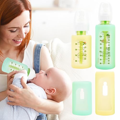 Image of PUREKRA 4PCS Silicone Baby Bottle Sleeves for Dr. Brown Bottles 4oz 8oz, Silicone Bottle Covers Replacement for Dr. Brown Glass Bottles, Narrow Sleeve with a Cutout, Dishwasher/Freezer/Microwave Safe