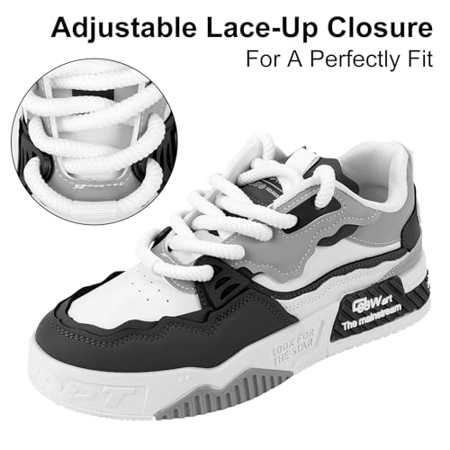 Mens Fashion Lace-Up Sneakers, Comfort Casual Walking Shoes, Faux Leather Platform Chunky Sneakers Tennis Shoes3