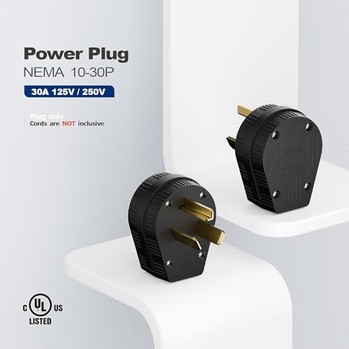 30Amp 3-Prong Dryer Plug - Nema 10-30P, 30 Amp, 125/250 Volt Angle Plug, 3 Pole 3 Wire Grounding Straight Blade for Dryers and Ranges by DEALTUS - Image 2
