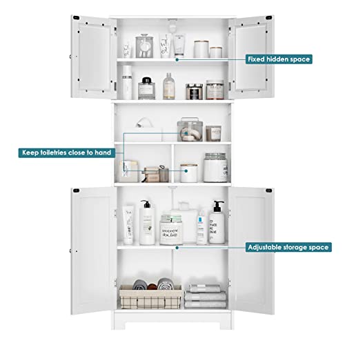 Horstors Tall Bathroom Cabinet, Freestanding Storage Cabinet With Glass Doors And Adjustable Shelf, Modern Linen For Bathroom, Living Room, Kitchen, White, 23.6" L X 11.8" D 58" H #TOP5