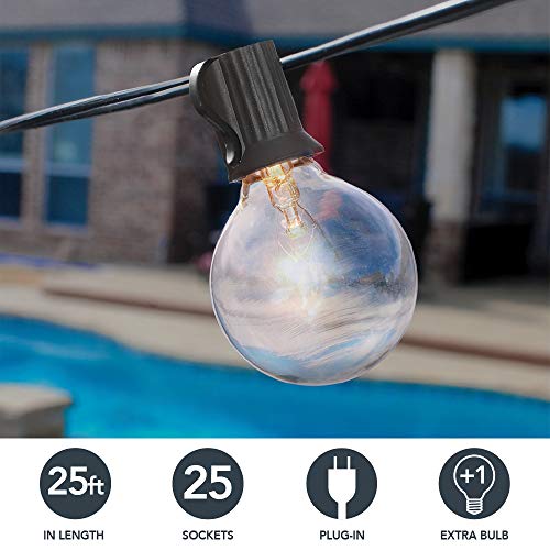 Sterno Home 25-Ft Clear Globe Outdoor Incandescent String Lights G40 Bulbs On Black Cord – For Backyard, Weddings, Patio, Porch, Tents And More #TOP2