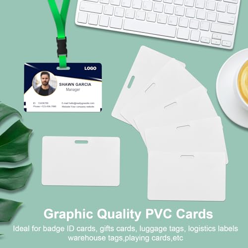 250 Pack Premium Blank PVC Cards with Slot Punch on Long Side - Horizontal Slot Punch Blank ID Cards- CAETOUNG CR80 30 Mil Graphic Quality White Plastic Cards for Photo ID Badge Printers by CAETOUNG - Image 4