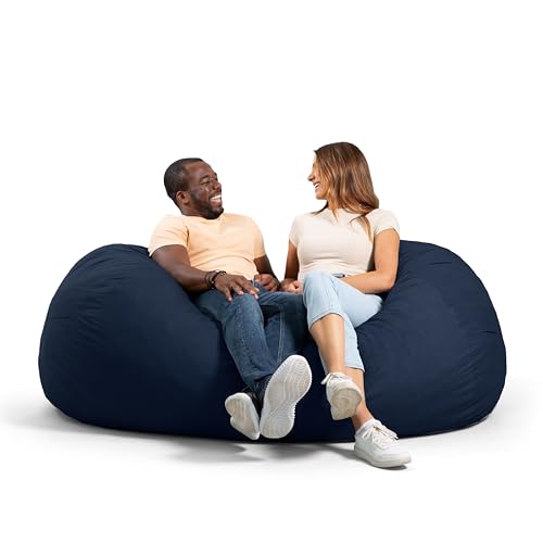 Image of Big Joe Fuf Media Lounger Foam Filled Bean Bag Chair with Removable Cover, Cobalt Lenox, Durable Woven Polyester, 6 feet Giant