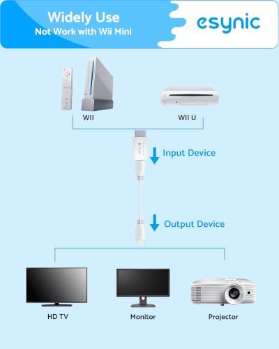 eSynic Wii to HDMI 어댑터 1080P-휴대용 HDMI 컨버터 닌텐도 Wii/Wii U to HDTV용 HDMI 케이블 플러그 앤 플레이 지원 480p/720p/1080p - 어린이와 함께 가족 게임의 밤에 적합 — 사진 3