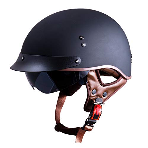 VCOROS Motorcycle Half Face Helmet Sun Visor Quick Release Buckle DOT