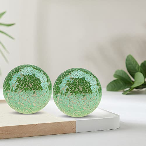 Yatinkim 3Pcs Decorative Orbs 3.35 Inch Mosaic Decor Balls Glass Sphere Ball For Vases Bowls Table Centerpieces House Living Home Party -Green #TOP5