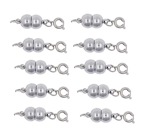 Magnetic Jewelry Clasp Converter for Necklaces, Bracelets, Strong Magnetic Necklace Extender; Silver Tone Twin Ball 10 PCs; By Mandala Crafts