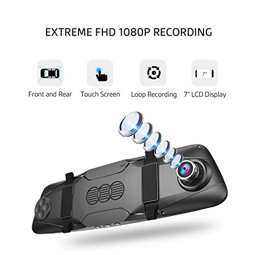 Pruveeo D700 7-Inch Touch Screen Backup Camera Dash Cam Front and Rear Dual Channel with Rear View Reversing Camera - Thumbnail 6