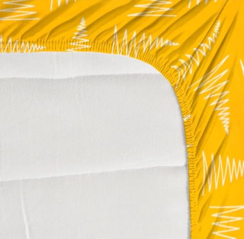 Image of NEW LEAF Premium 100% Cotton Feel Elastic Fitted Single Mattress Bedsheets with 1 Pillow Cover| All Around Elastic 200 TC Supersoft | (Size-78+36+6 inches, Mustard Zigzag