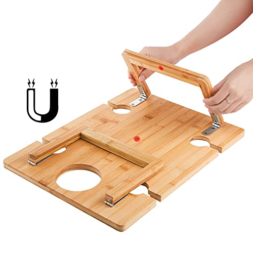 Peohud Portable Wine Picnic Table, Foldable Champagne Picnic Snack Table Tray, Wooden Outdoor Picnic Table With Glass Holder For Park, Beach, Camping, Bed, Wine Lover Gift #TOP4