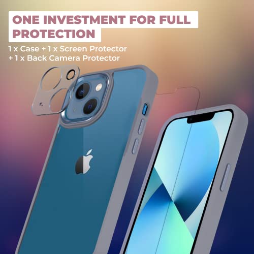 Arzoo Iphone 13 Protective Case With Screen And Camera Protector - Tempered Glass Camera Lens And Screen Protector Included - Bumper Case For Iphone 13 Value Bundle Set - Dark Blue #TOP1
