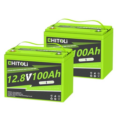 CHITOLI 2 Pack 12V 100Ah BCI Group 24 LiFePO4 Battery, Built