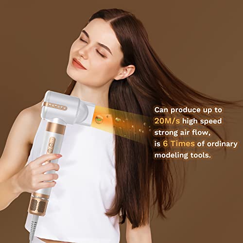 Foto von UKLISS Air Styler 7 In 1, Haartrockner Warmluftbürste Set Mit 7 Aufsätze, Trocknen, Glätten, Locken, Volumengeben, Massieren der Kopfhaut, Ionen Pflege, 110000 U/Min Hochtouriger Motor