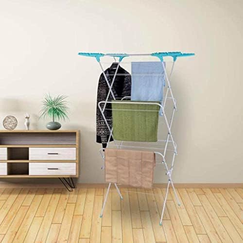 IFJA 3 Tier Foldable Clothes Airer - Indoor Outdoor Clothes Drying Rack - Lightweight Concentrina Clothes Horse Rail - Compact Clothes Dryer Laundry Rack - 14m Drying of Space - Blue, 44 x 61 x 139 cm