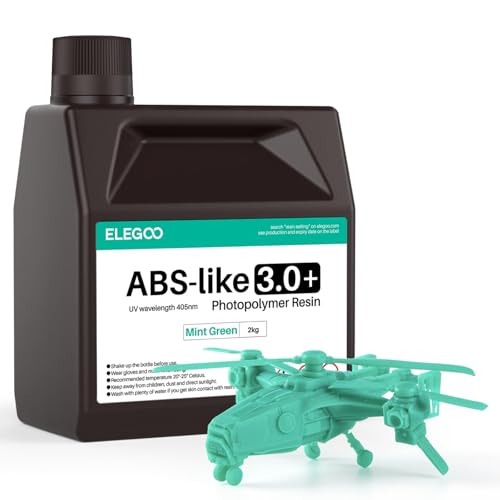 Image of ELEGOO ABS-Like Resin 3.0+, Upgraded 3D Printer Photopolymer Resin, Higher Heat-Resistance Fast Curing High Precision Non-Brittle, Mint Green 2000g