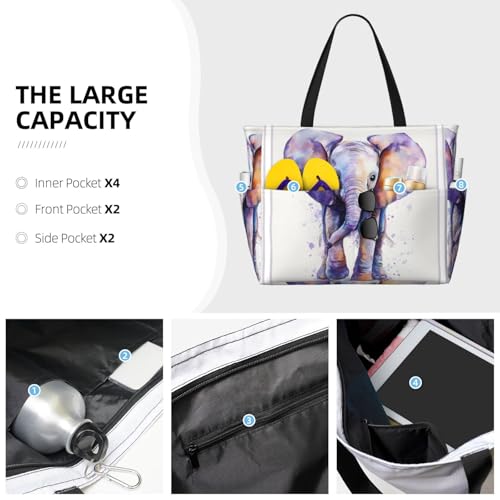 Beach Bag for Women dog and duck Beach Tote Bag Foldable Pool Bags with Zipper Gym Bags3