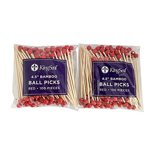Kingseal Bamboo Specialty Cocktail Party Picks, 4.5 Inches, Red Ball Head, Perfect For Appetizers And Cocktails, Bulk Pack - 2 Packs Of 100 (200 Count) #TOP2