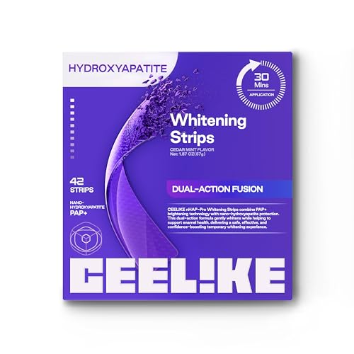 CEELIKE Bandes blanchissantes violettes pour les dents - PAP + nHAP - Technologie violette correctrice - 42 bandes (21 utilisations) - Adaptées aux dents sensibles