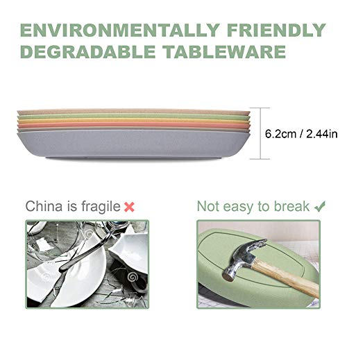 Hobein 6 Pack 11 Inch Wheat Straw Dinner Plates - Dishwasher & Microwave Safe Lunch Plates Reusable Eco-Friendly Lightweight Unbreakable Dirt-Resistant Easy Clean #TOP4