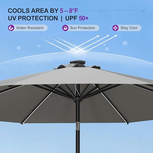 PURPLE LEAF LED Patio Umbrella 7.5' with Base UV Protection Outdoor, Gray — view 3