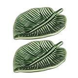 jojofuny 2 Piezas de Plato Decorativo de Cerámica en Forma de Hoja Verde, Organizador de Joyas Versátil y Fácil de Limpiar para Decoración del Hogar y Áreas de Comedor