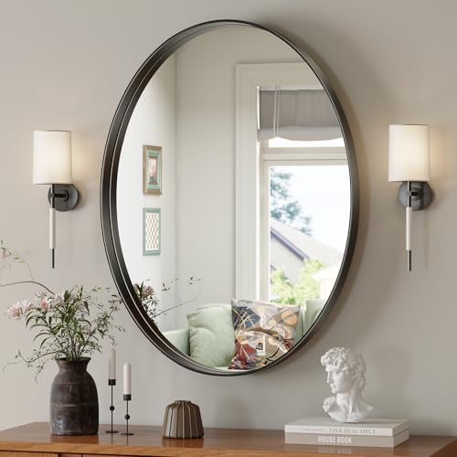 Brightify Black Oval Mirror for Bathroom 20x28 Inch, Oval Vanity