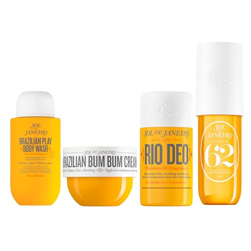Sol de Janeiro Travel Essentials Bundle | Cheirosa 62 Perfume Mist Rio Deo Brazilian Bum Bum Cream and Brazilian Play Body Wash | TSA Friendly Sizes | Amazon Excusive