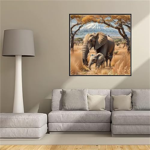 Diamond Painting Éléphant de prairie 5D | Kit de Broderie Peinture Diamant Complet 45x45cm