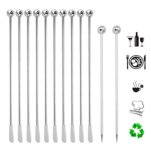 10pcs Stainless Steel Coffee Beverage Stirrers Stir Cocktail Drink Swizzle Stick with Small Rectangular Paddles, 7.4