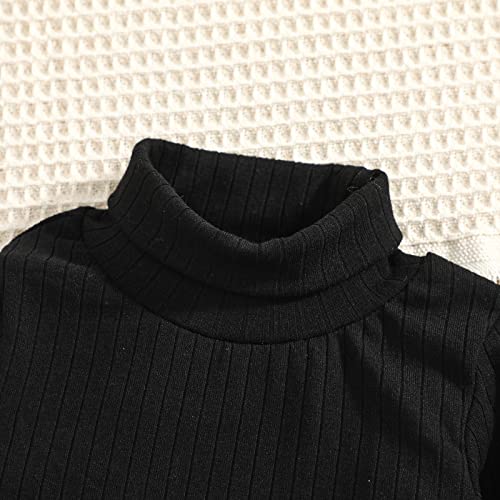 Oneflow Newborn Infant Baby Boy Girl Fall Outfit Turtleneck Bodysuit Shirt Long Sleeve Romper Top Basic Solid Warm Clothes (6-12 Months,Black Turtleneck) #TOP2