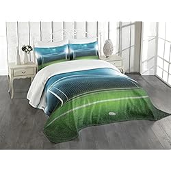 ABAKUHAUS Fútbol Cubrecama, Arco de Fútbol Área de Deportes Ganador Perdedor Reflector Mejor Equipo Tema Partido, Resistente a la Suciedad, 170 x 220 cm, Verde