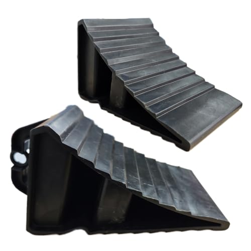 Jyvlucient Wheel Chocks 2PCS Caravan Wheel Chocks With Handles Heavy Duty Car Wheel Chocks Stoppers Plastic Rubber Tyre Saver Trailer Chocks Rubber Chock Blocks Camper backstops 20x11x11.5CM