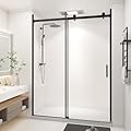 56-60”W x 76" H Upgraded Single Sliding Frameless Shower Door, Frameless Shower Door with Explosion-Proof Film and Nano Coating, 1/4” (6MM) SGCC Tempered Glass, Matte Black Finish