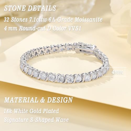 S‑Shaped 4mm Moissanite Tennis Bracelet for Women Silver Plated — 사진 2