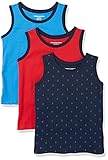 Amazon Essentials Boys' Sleeveless Tank Tops, Pack of 3, Blue/Navy Anchor/Red, Small