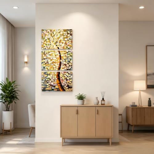 Tableau sur toile arbre vertical triptyque pour transformer un salon vide